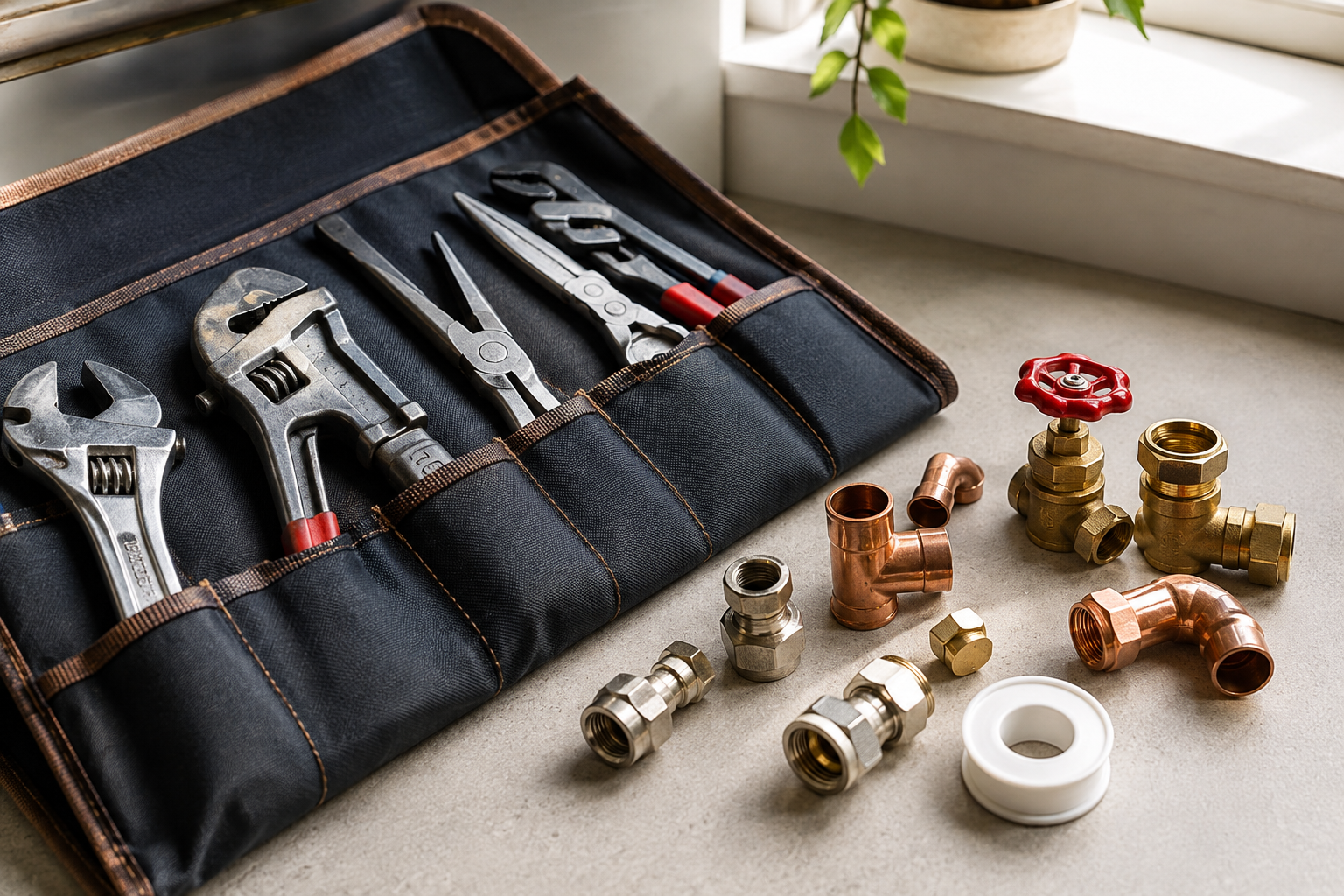 Plumbing tools ready for a small job